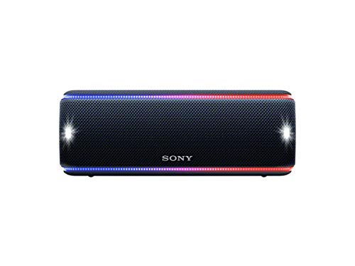Sony SRS-XB31 bezvadu Bluetooth skaļrunis (pārnēsājams, krāsains gaismas josla, papildu bass, NFC, ūdensizturīgs, mūzikas kaste, saderīgs ar Party Chain) melns