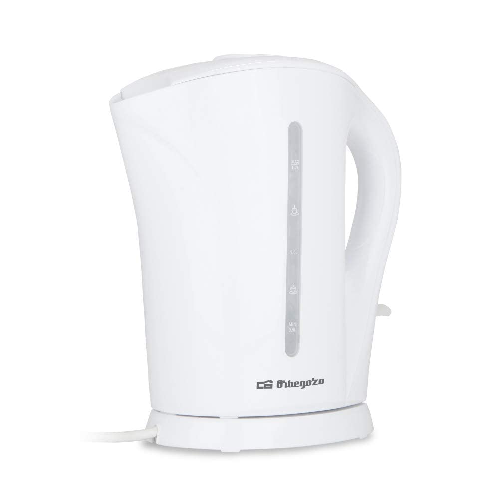Orbegozo KT 6003 - 1.7L electric kettle, 2200W power, removable filter, BPA-free, white plastic design.