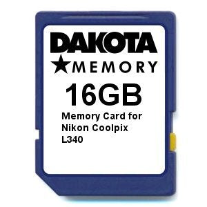 Nikon Coolpix L340 - 16GB memory card for enhanced storage and performance in photography.