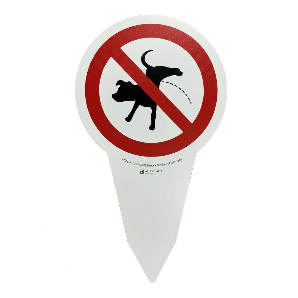 Suņu urinēšanas aizlieguma zīme AllesKlaro® – „Hier kein Hundepinkeln“ – XXL iedurama zīme 280 x 160 mm – laikapstākļu izturīga un nerūsējoša – stabila 4 mm alumīnija kompozītmateriāla plāksne dārzam, žogam un priekšdārzam