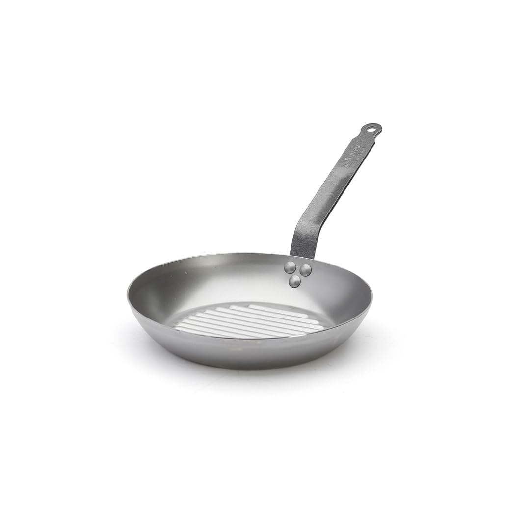 De Buyer 5530.26 grilēšanas panna - 26 cm, lentveida tērauda rokturis, metālisks sudrabs, ideāla grilēšanai.
