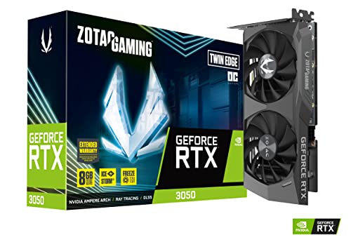 Zotac RTX 3050 TwinEdgeOC - 8GB GDDR6, dual-fan cooling, compact design for gaming and creative tasks.