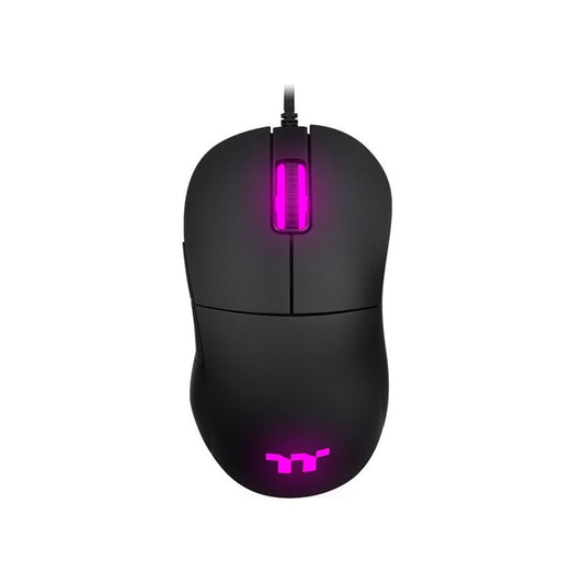 Thermaltake GMO Damysus RGB - Black wired gaming mouse with customizable RGB lighting and ergonomic design.