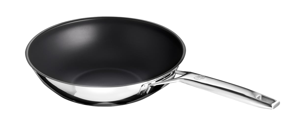 Schulte-Ufer Wok panna ASTRAL - 28 cm, nerūsējošais tērauds, UniverSUS virsmas struktūra, ideāla cepšanai un sautēšanai.