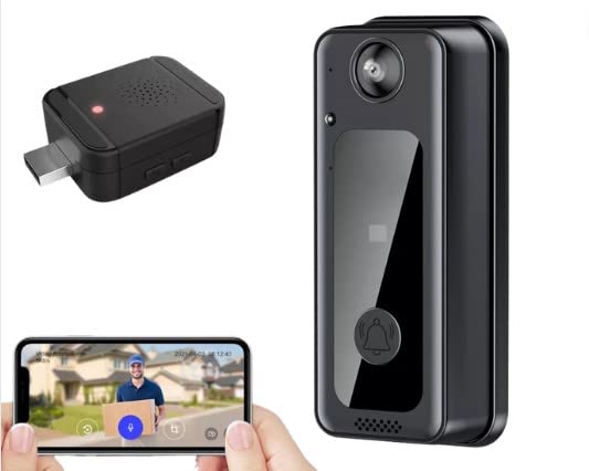 Bezvadu durvju zvans ar uzraudzības kameru āra lietošanai, Tuya Smart lietotne, WiFi kamera, Tuya video ieraksts, savienojums Android viedtālrunim un iPhone + SD atmiņas karte 16 GB