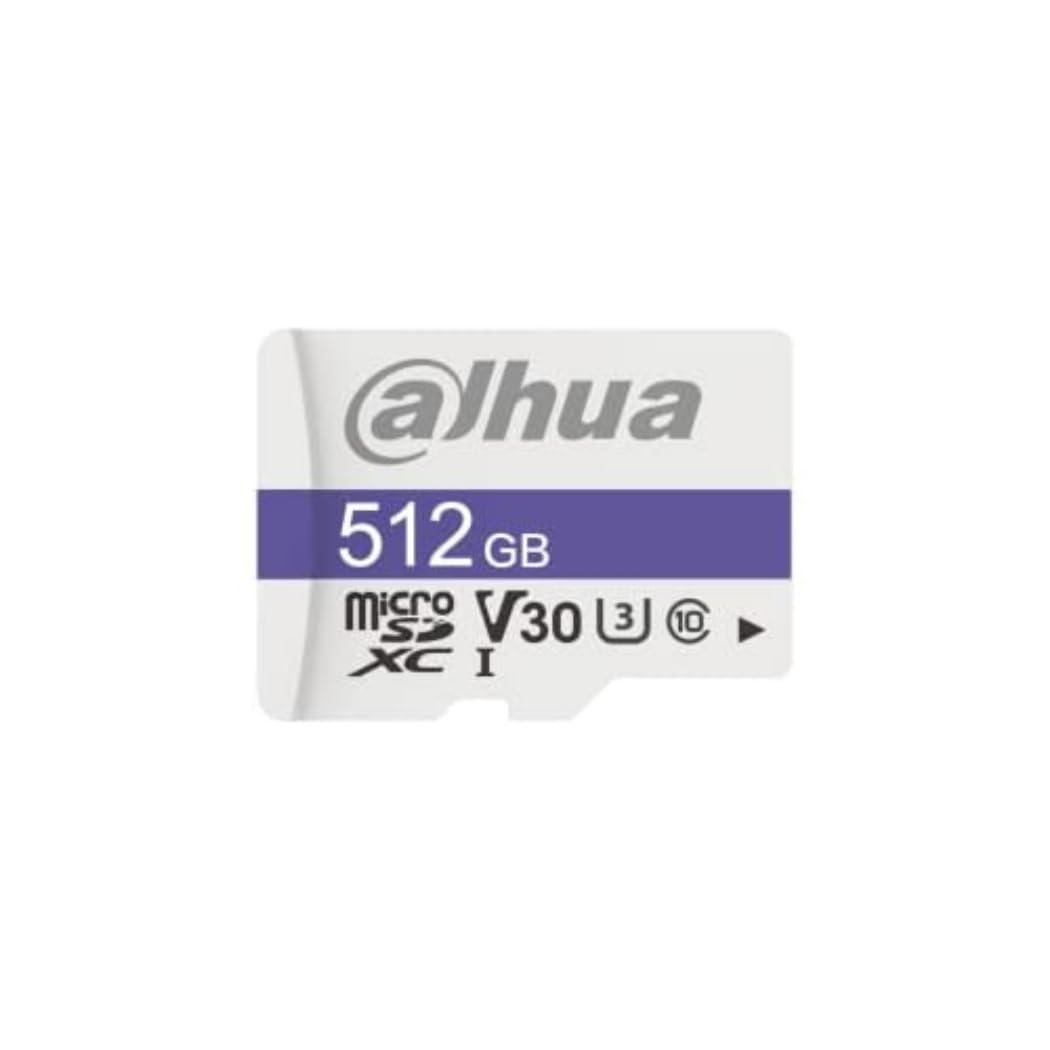 DAHUA 512 GB MICROSD karte lasīšanas ātrums līdz 100 MB/s rakstīšanas ātrums līdz 80 MB/s ātruma klase C10 U3 V30 TBW 70TB (DHI-TF-C100/512GB)