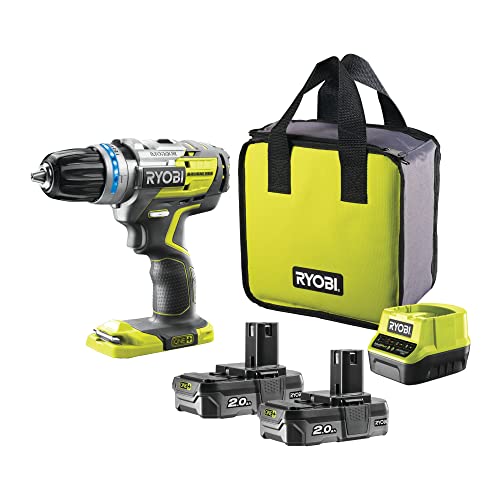 RYOBI 18V ONE+ R18PDBL-220S - 2-speed gearbox, 60 Nm torque, 13 mm chuck, includes 2x2.0 Ah battery and charger in bag.