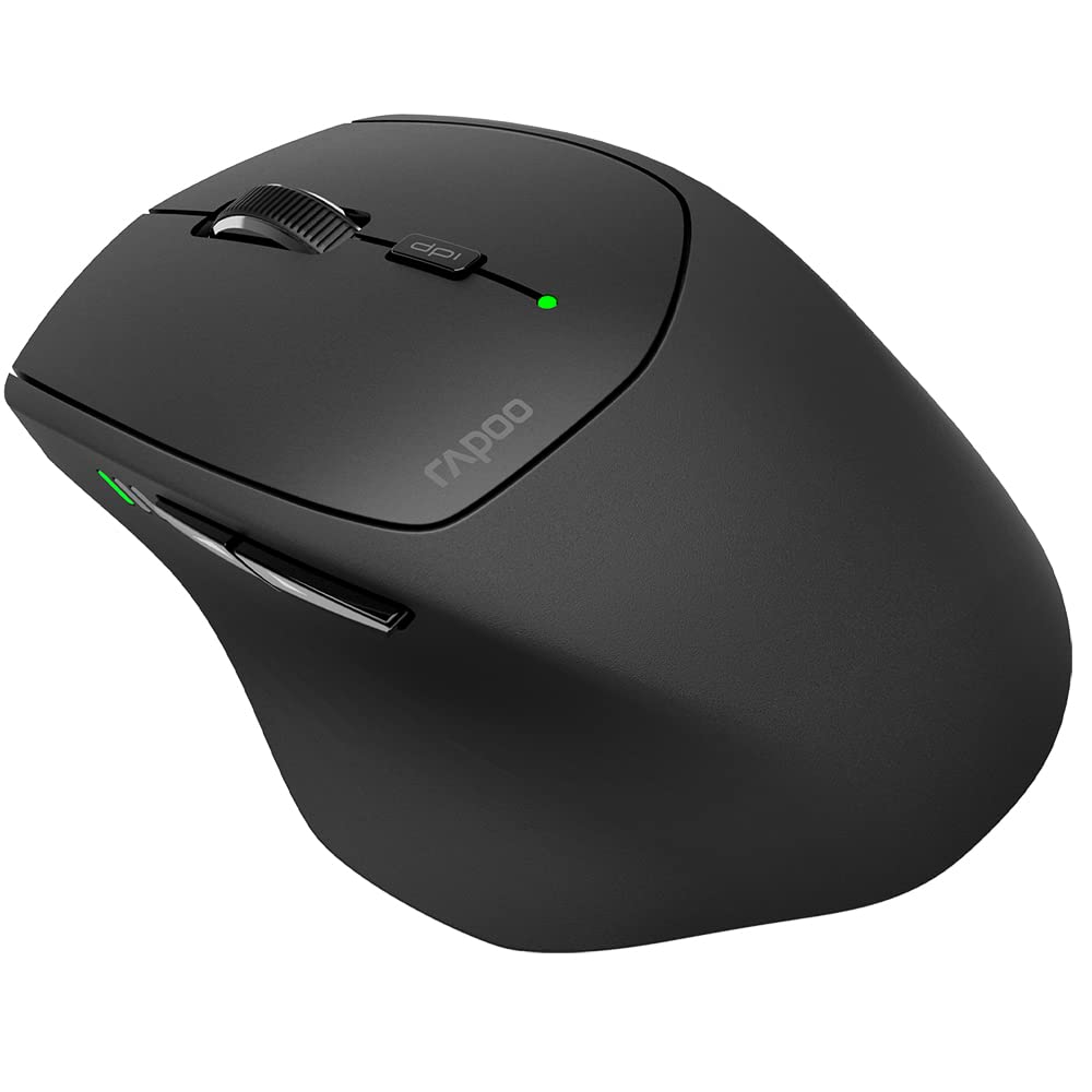 Rapoo MT550 Wireless Mouse - 1600 DPI sensor, 12-month battery life, ergonomic for left and right-handed users, black.