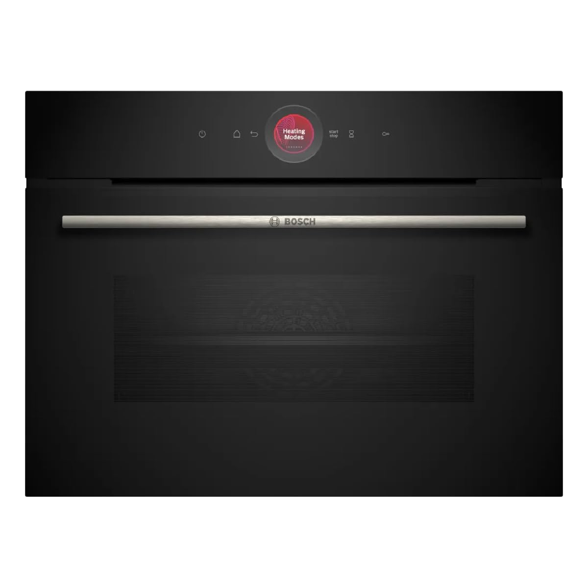 Iebūvējamā kompaktkrāsns Bosch CBG7741B1 Serie 8, 60 x 45 cm, melna, ar pirolīzi un hidrolīzi, Air Fry, automātiskām programmām un skārienekrānu