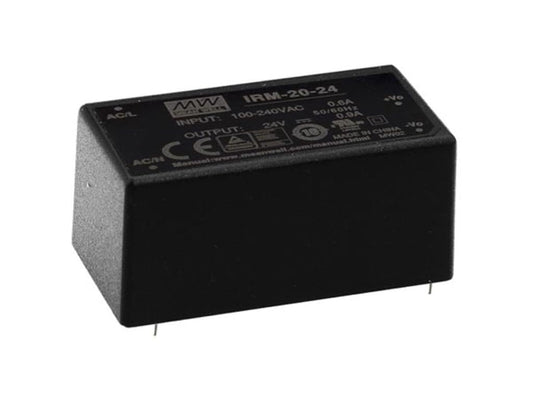 Mean Well IRM-20-24 Power Supply - 20W, single output, closed design, 24V, black