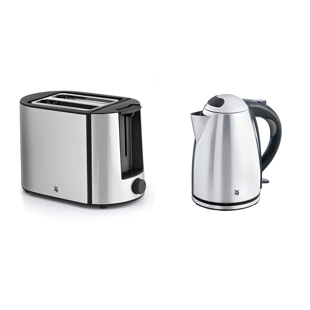WMF Bueno Pro tosteris no nerūsējošā tērauda, divu slotu tosteris ar bulciņu uzsildīšanas statīvu, 870W & Stelio ūdens tējkanna no nerūsējošā tērauda 1,7l, elektriskais ūdens tējkanna ar kaļķakmens filtru, 2400 W, izgaismota ūdens līmeņa indikācija