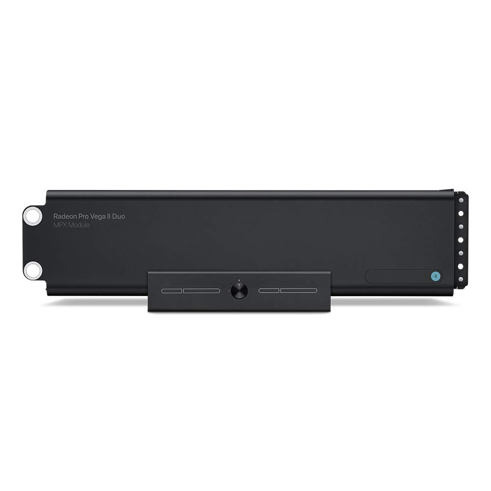 Apple Radeon Pro Vega II Duo MPX module - Dual GPUs, 32GB HBM2 memory, optimized for high-performance graphics tasks.