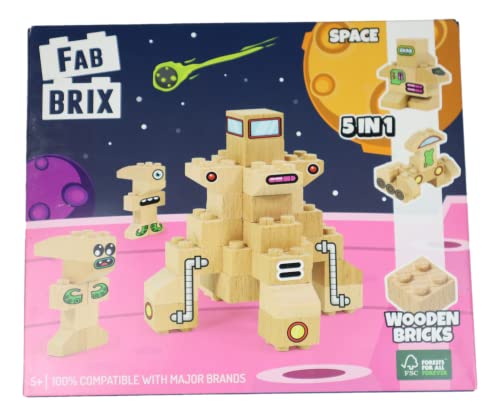FabBrix Space FB-1815 - Sertificēta dižskābarža koka celtniecības klucīši, 100% saderīgi ar citiem klucīšiem.