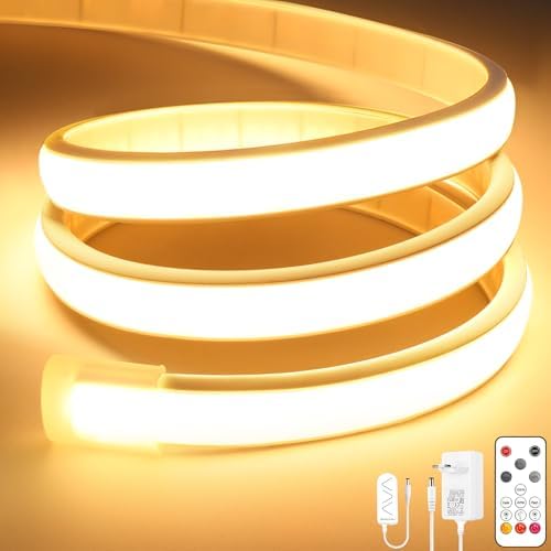 LED lente Lamomo COB, silti balta, dimmējama, neona tipa ar tālvadības pulti, 3m