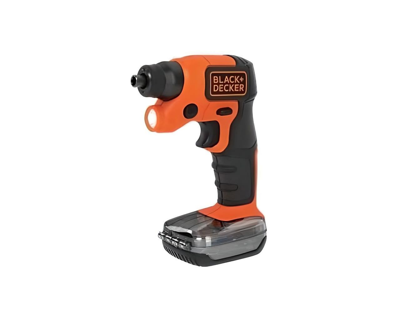Black+Decker BDCSFS30C - 3.6V cordless screwdriver with 30-piece accessory set, integrated flashlight, reversible direction.
