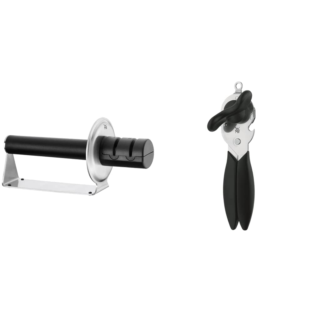 WMF Gourmet nažu asinātājs, keramikas diski, 2 posmi, priekš- un pēcapstrādei, droša lietošana un atveramais nazis ar kapsulu atvērēju 20 cm, plastmasa, Cromargan nerūsējošais tērauds, mazgājams trauku mazgājamajā mašīnā, melns