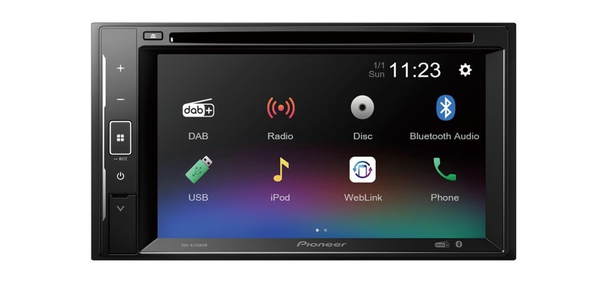 Pioneer AVH-A240DAB 2-DIN multivides atskaņotājs, 6,2 collu ClearType skārienekrāns, viedtālruņa savienojums, USB, DAB/DAB+ digitālais radio, Bluetooth, 13 joslu grafiskais ekvalaizers