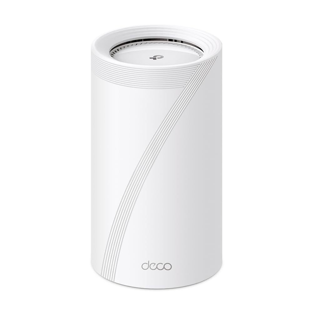 TP-Link Deco BE85 Wi-Fi 7 Mesh WLAN, BE19000 Tri-Band maršrutētājs un repeateris (10 Gbit/s Ethernet/šķiedras ports, 19 Gbps Wi-Fi ātrums, WPA3, 320 MHz kanāli, 6 GHz)