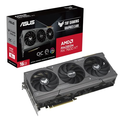 ASUS Radeon RX 7600 XT TUF Gaming OC - 16GB GDDR6, PCIe 4.0, 18000MHz, optimized for high-performance gaming.