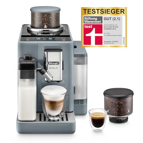 De'Longhi Rivelia EXAM440.55.G - Fully automatic coffee machine with LatteCrema, 16 drinks, 3.5" touchscreen, gray.