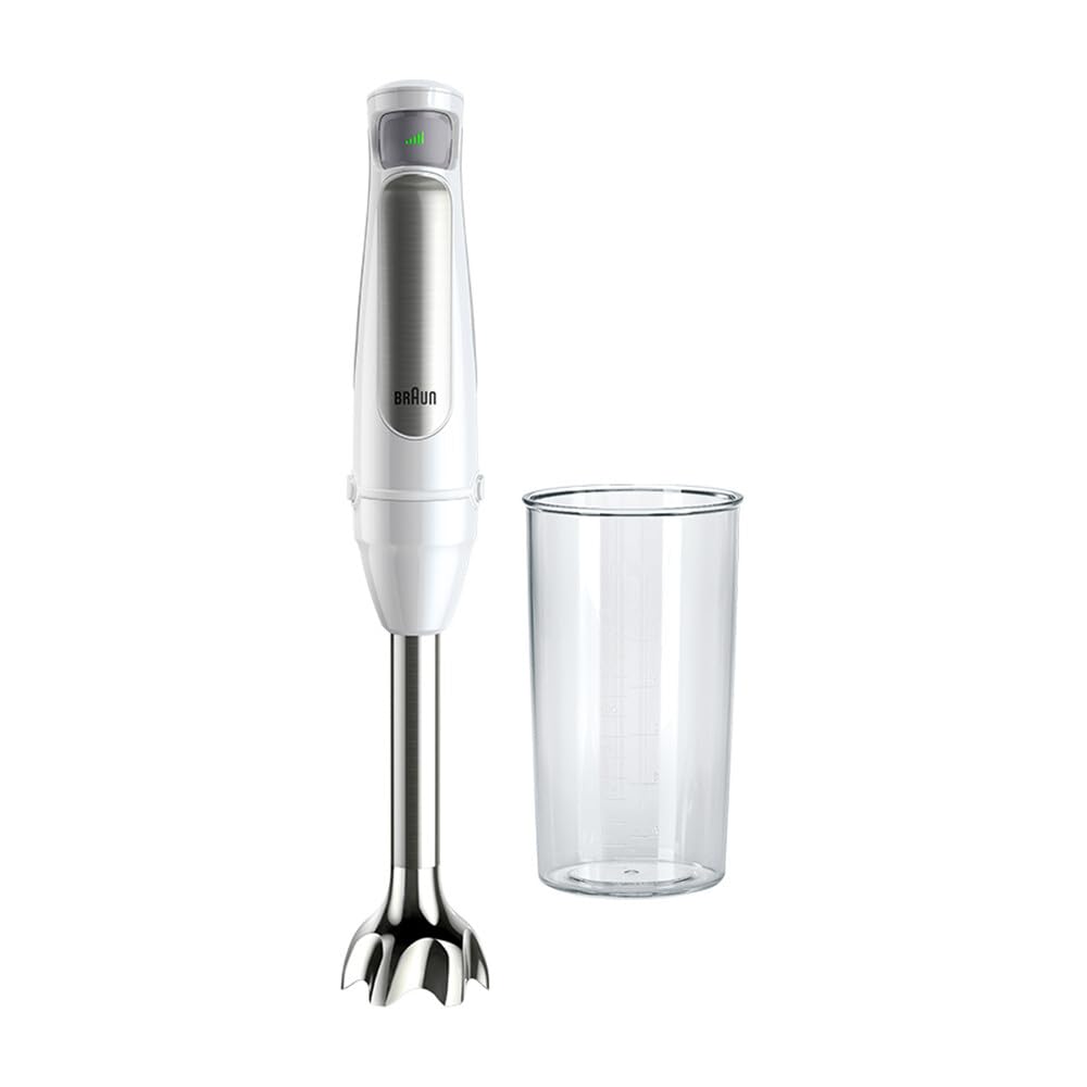 Braun mājsaimniecības Hogar MultiQuick 7 rokas mikseris, izsmidzināšanas aizsardzības tehnoloģija, mazgājams trauku mazgājamajā mašīnā, BPA brīvs plastmasas kauss, MQ7000, 1000 W, balts