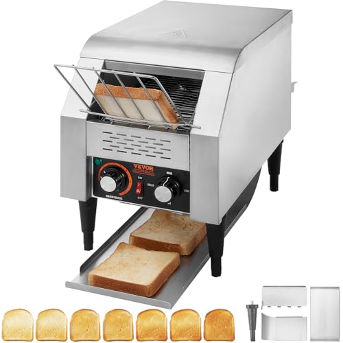 VEVOR caurplūdes tosteris 1300 W, konveijera tosteris, ķēdes tosteris, trīs daudzfunkcionālas darbības režīmi, 150 šķēles stundā, sudraba komerciālais tosteris konveijerī, restorānos, maiznīcās