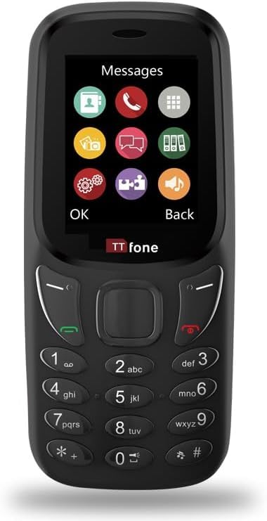TTfone TT170 - Atbloķēts viedtālrunis ar 1,8 collu ekrānu un vienkāršām funkcijām, melns, komplektā ar lādētāju.