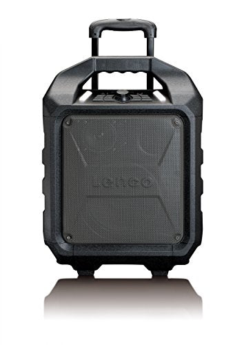 Lenco PA-90 PA sistēma, mobilā ar akumulatoru un Bluetooth (USB, AUX, mikrofonu pieslēgums, FM radio, 60 vati RMS), melna