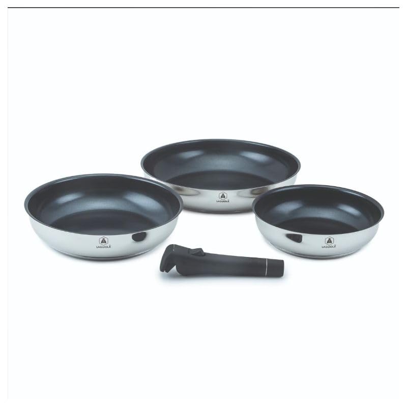 LAGUIOLE 3-piece stainless steel cookware set - compatible with all stovetops, stackable design, 20/24/28 cm, silver.