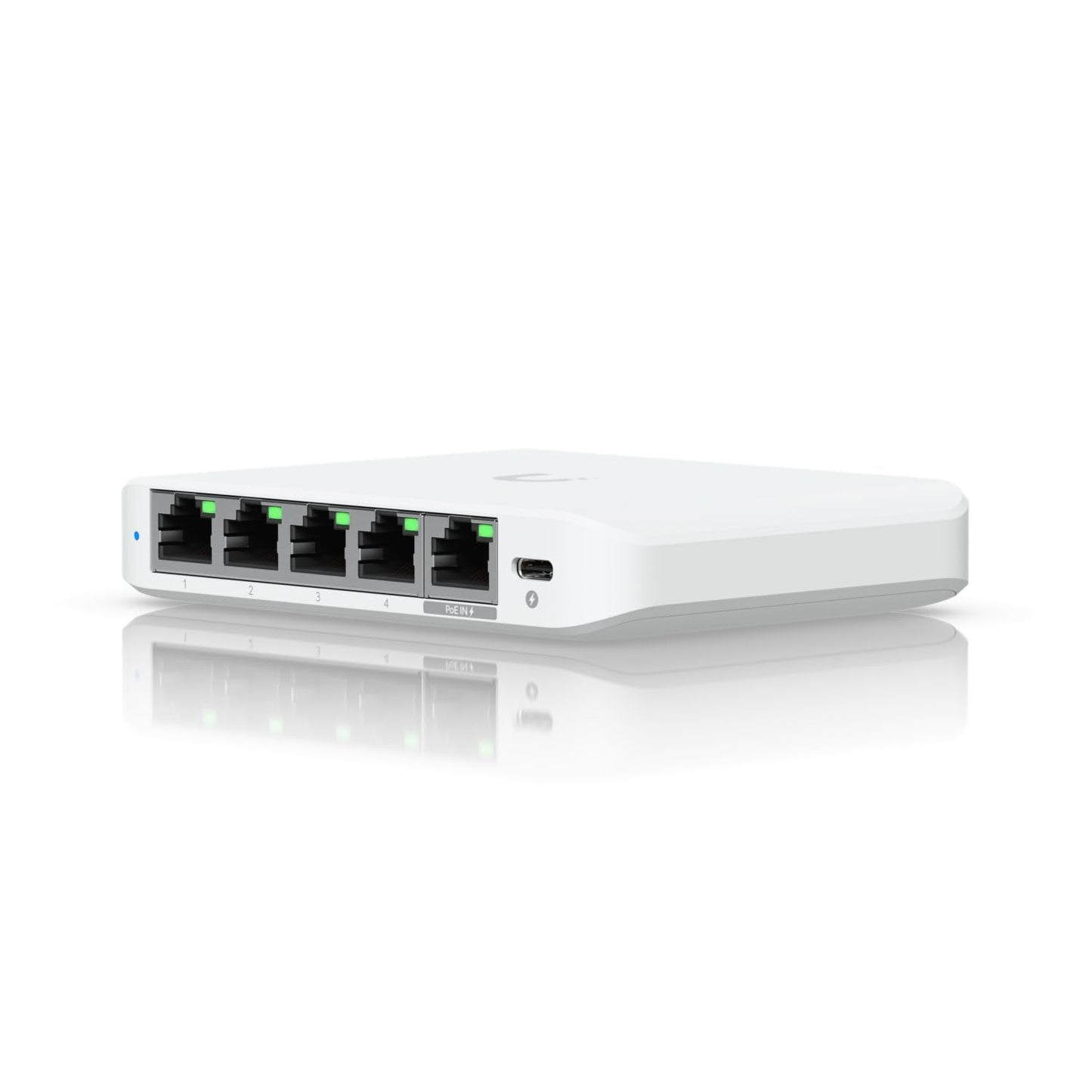 Tīkla slēdzis Ubiquiti UniFi Switch Flex Mini, viedi pārvaldāms Layer2, 5 porti, 5x GbE, 1x PoE, galddatora, bez ventilatora, 25 Gbps, Ethernet, USB Typ C, RJ-45