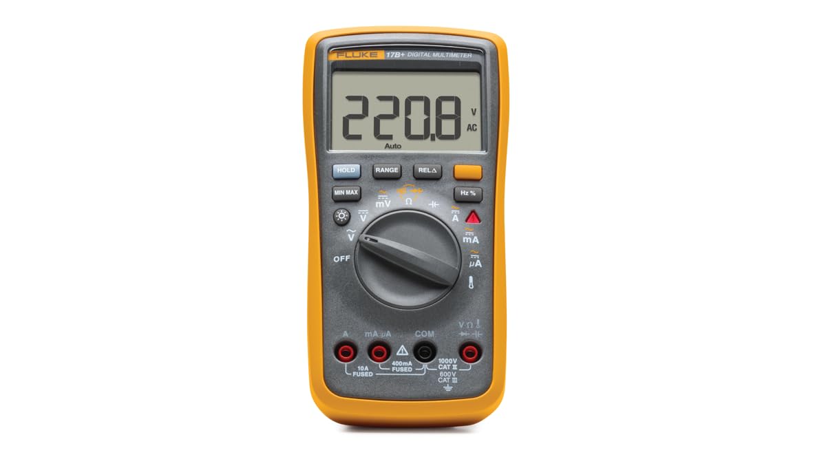Fluke 17B+ digitālais multimetrs, sprieguma testeris, AC/DC līdz 1000 V, strāva līdz 10 A, pretestība, kapacitāte, frekvence, darba cikls, temperatūras mērīšana