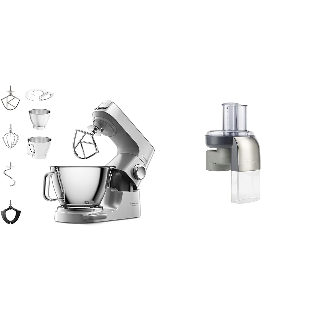Kenwood Titanium Chef Baker KVC85.004SI virtuves mašīna ar integrētu svaru un šķēlīšu iekārtu AT340, piederumi Kenwood virtuves mašīnām