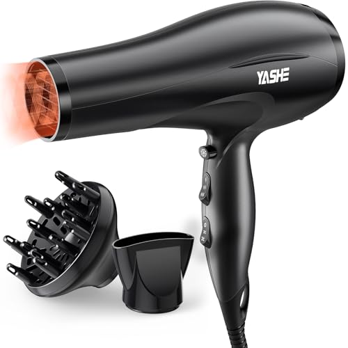YASHE HD-8009BF Profesionālais matu fēns, 2400W salonu jonu fēns ar difuzoru un uzgali, ātra žāvēšana ar 2 ātrumiem, 3 siltuma iestatījumiem un aukstā gaisa taustiņu.