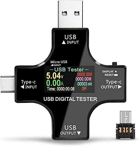 USB testeris, 2-in-1 USB Type C multfunkcionāls jaunināts LCD digitālais multimetrs, sprieguma, strāvas un darbības laika detektors ar OTG adapteri