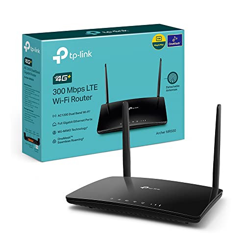 (Atjaunots) TP-Link Archer MR500 maršrutētājs 4G+ Cat6 300Mbps, WLAN AC1200 divjoslu, 4G maršrutētājs ar SIM, Gigabit LAN/WAN ports, MU-MIMO, bez konfigurācijas, TP-Link OneMesh tehnoloģija