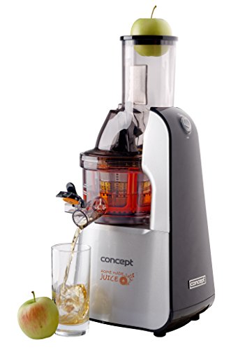 CONCEPT mājas ierīces LO7065 sulas spiede HOME MADE JUICE ar XXL iepildīšanas atveri, 7,5 cm, lēnā sulas spiede, BPA brīva, speciālists jāņogām, 60 apgr./min., nerūsējošais tērauds + melns, 240 W, 1 l