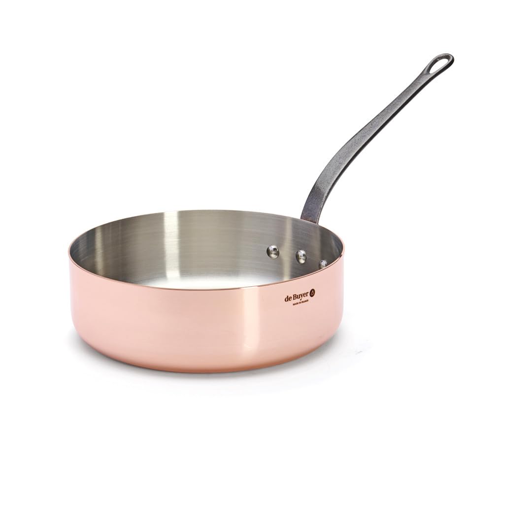 De Buyer 6462.28 sauté pan - stainless steel, silver finish, 28 cm, ideal for even heat distribution and durability.