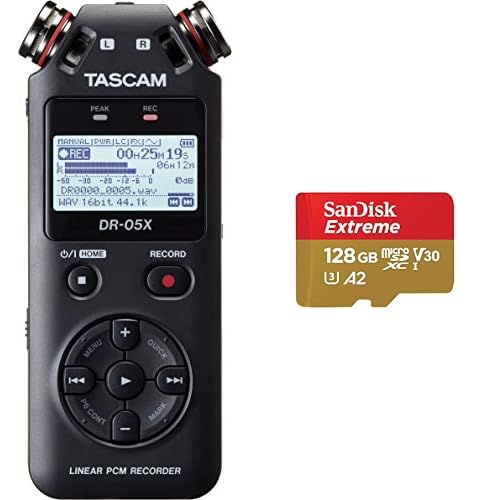 Tascam DR-05X portatīvais audio ierakstītājs & SanDisk Extreme microSDXC UHS-I atmiņas karte 128 GB + adapteris