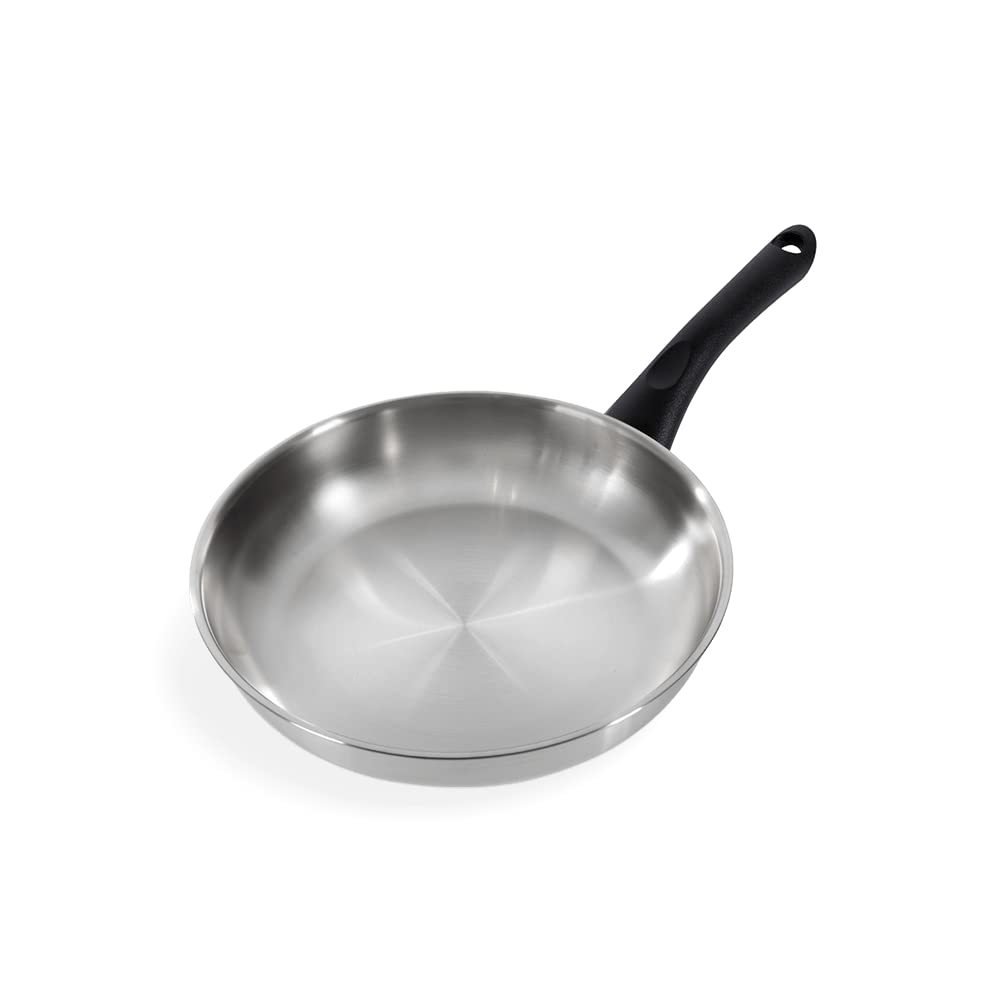 BK Cookware Bold 24cm Stainless Steel Frying Pan - Induction compatible, matte finish, Stay Cool handle, dishwasher safe, silver.