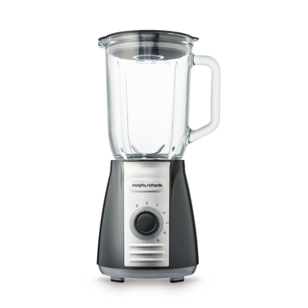 Morphy Richards 403010 - 600W stationary mixer with ice crushing blades, 1.5L glass jar, gray color.