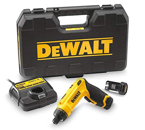 DEWALT DCF680G2 - 7.2V cordless screwdriver, 16 torque settings, dual-position handle, includes 2 batteries and charger.