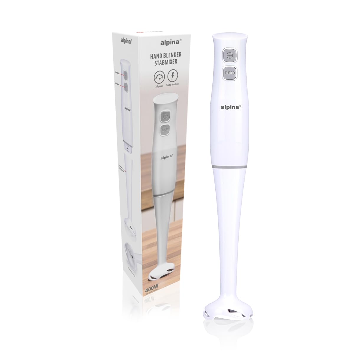 alpina rokas blenderis – Pürierstab 400 W – rokas blenderis 2 ātrumi – purierstabmixer mazgājams trauku mazgājamajā mašīnā – nerūsējošais tērauds