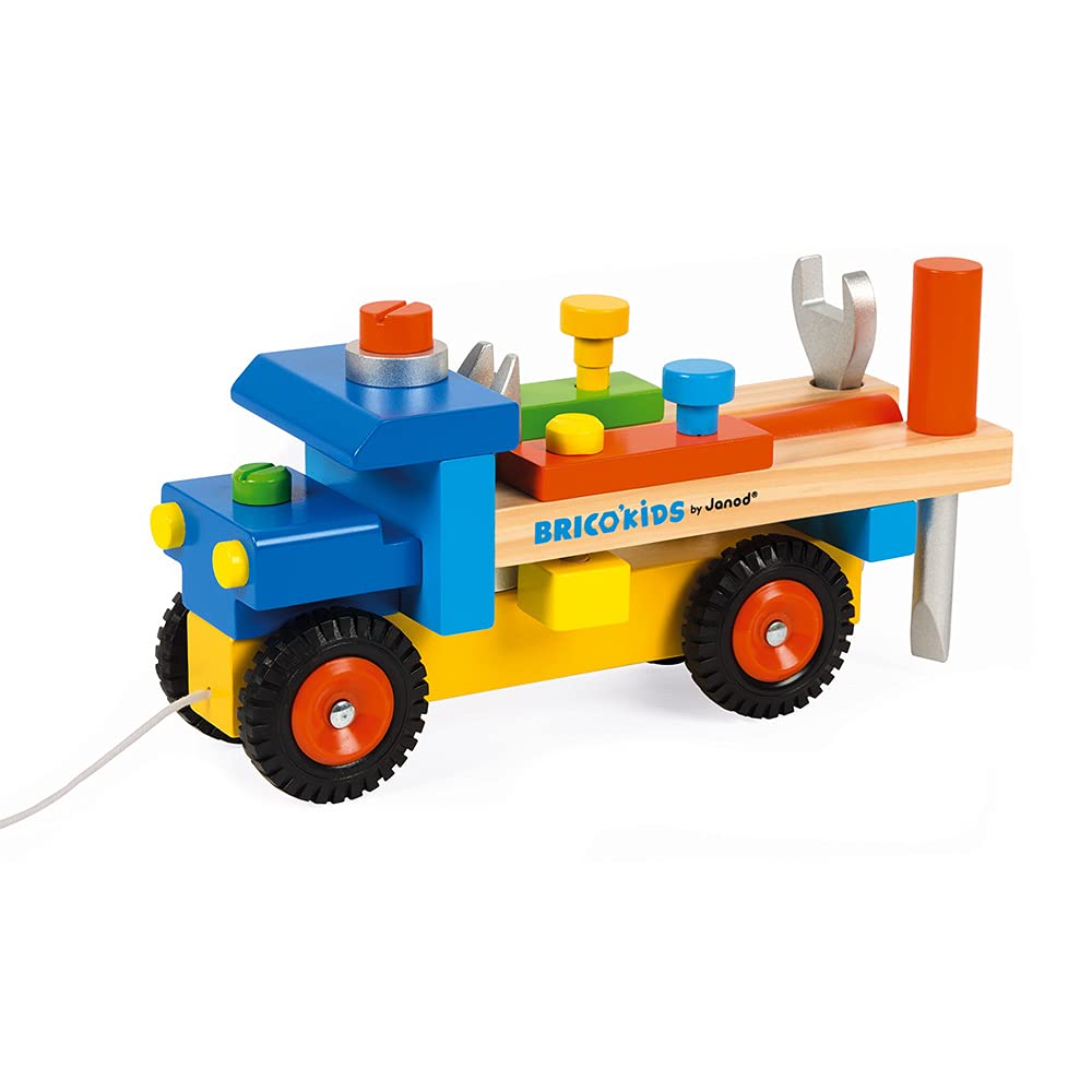 Janod Brico'Kids kravas automašīna - 2-in-1 vilkšanai, 3 instrumenti, veicina motoriskās prasmes, no 2 gadiem, J05022