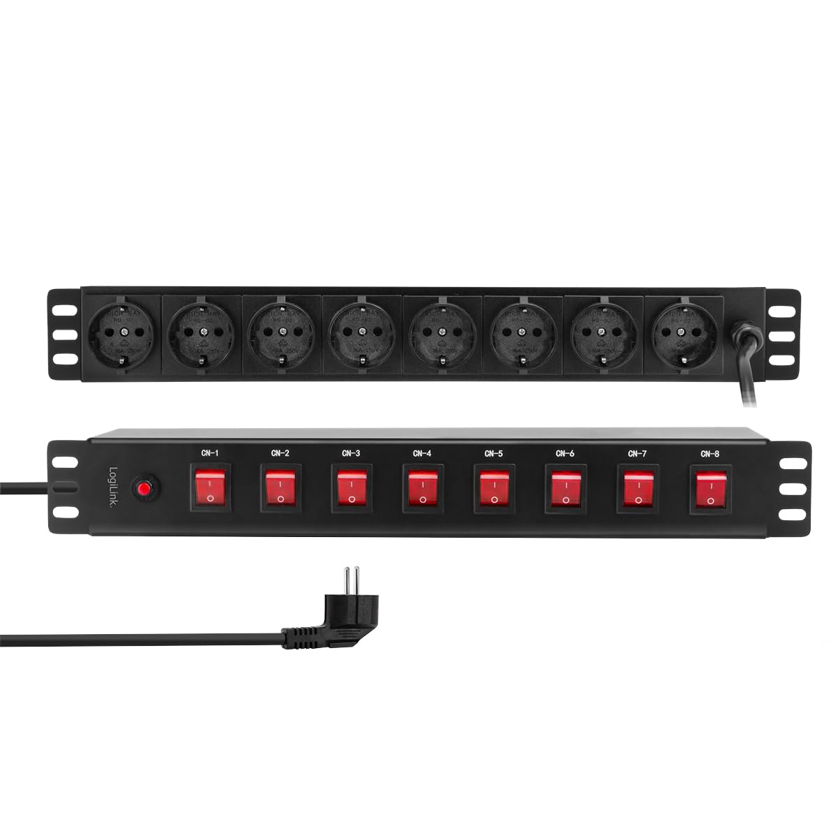 LogiLink PDU8D01-19" 8 kontaktu tīkla rozete, katra rozete atsevišķi slēdzama, ar pārslodzes aizsardzību