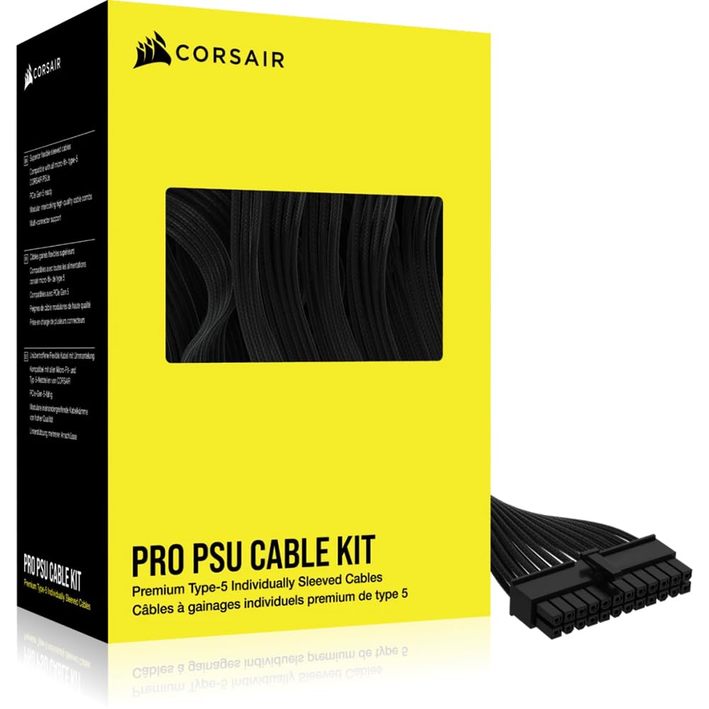 Corsair Premium 5th Gen PSU Cables - Pro Set, Black, durable design, optimized for performance and aesthetics.