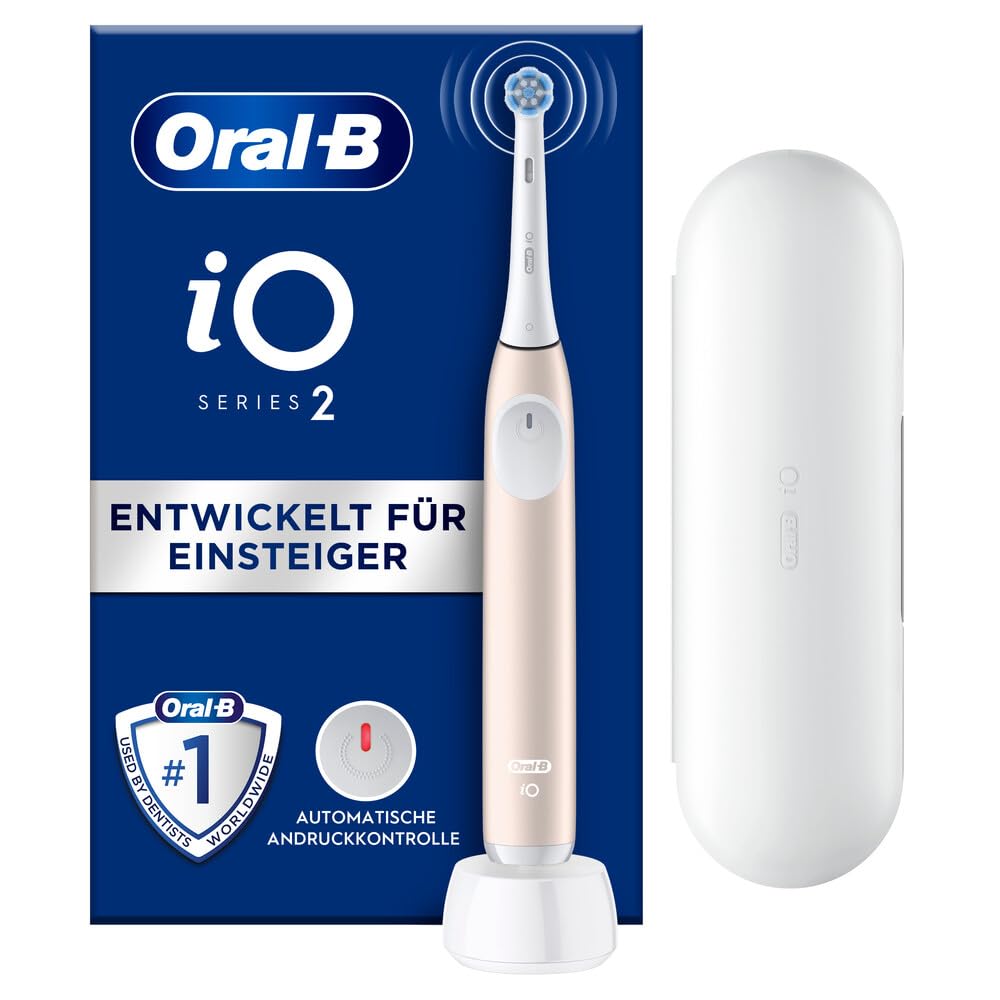 Oral-B iO Series 2 Elektriskā zobu birste, 1 uzgali, 3 tīrīšanas režīmi zobu kopšanai, magnēta tehnoloģija, ceļojumu futrālis, izstrādājusi Braun, mierīgi rozā