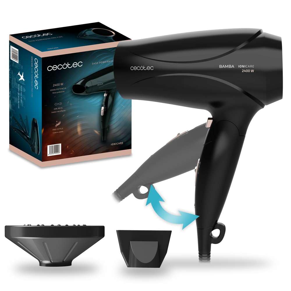 Cecotec Ionic matu žāvētājs ar difuzoru Bamba IoniCare 5450 Power & Go Pro Ice, 2400 W jauda, precizitātes uzgalis, difuzors ar īstiem joniem un lielu plūsmu. (Bronza)