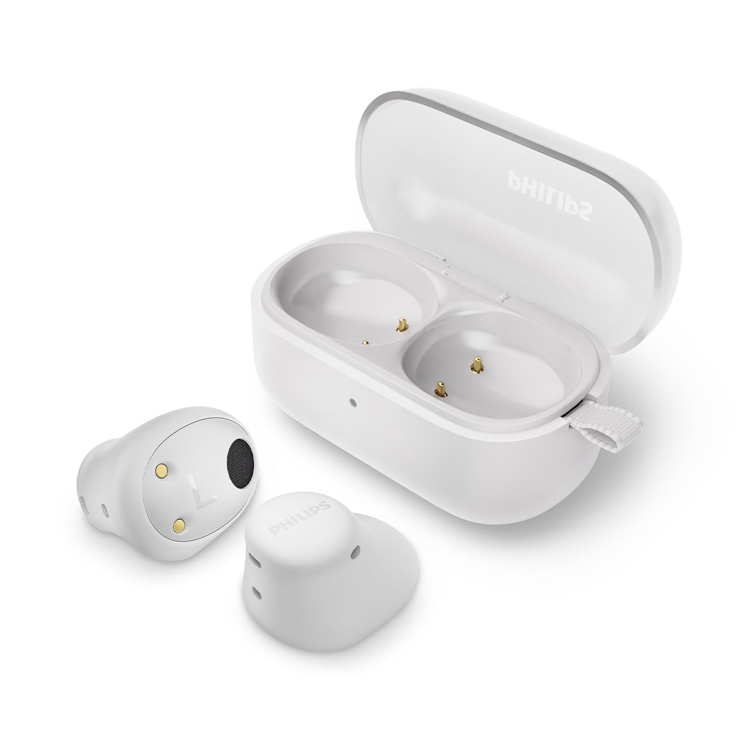 PHILIPS TAT2149WT - mazas bezvadu Bluetooth austiņas ar dinamisku basu, skaidriem zvaniem un kabatas izmēra uzlādes futrāli.