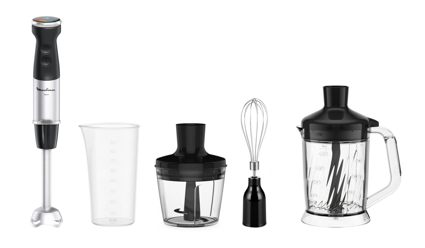 Moulinex Quickchef+, rokas mikseris, tehnoloģija ar Powelix asmeņiem, jauda 1000 W, mikseris ar ātru sajaukšanu un klusu režīmu, mazgājams trauku mazgājamajā mašīnā, DD67L8
