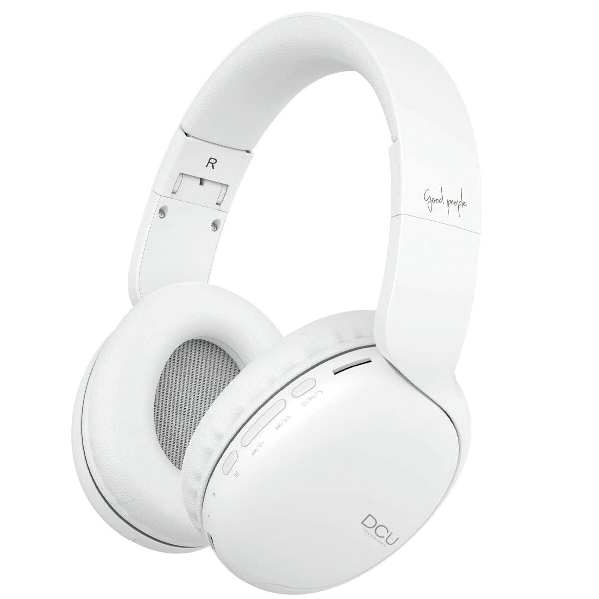 DCU TECNOLOGIC Bluetooth austiņas - salokāma galvas stīpa, bezvadu, brīvroku, SD un FM radio, balta.